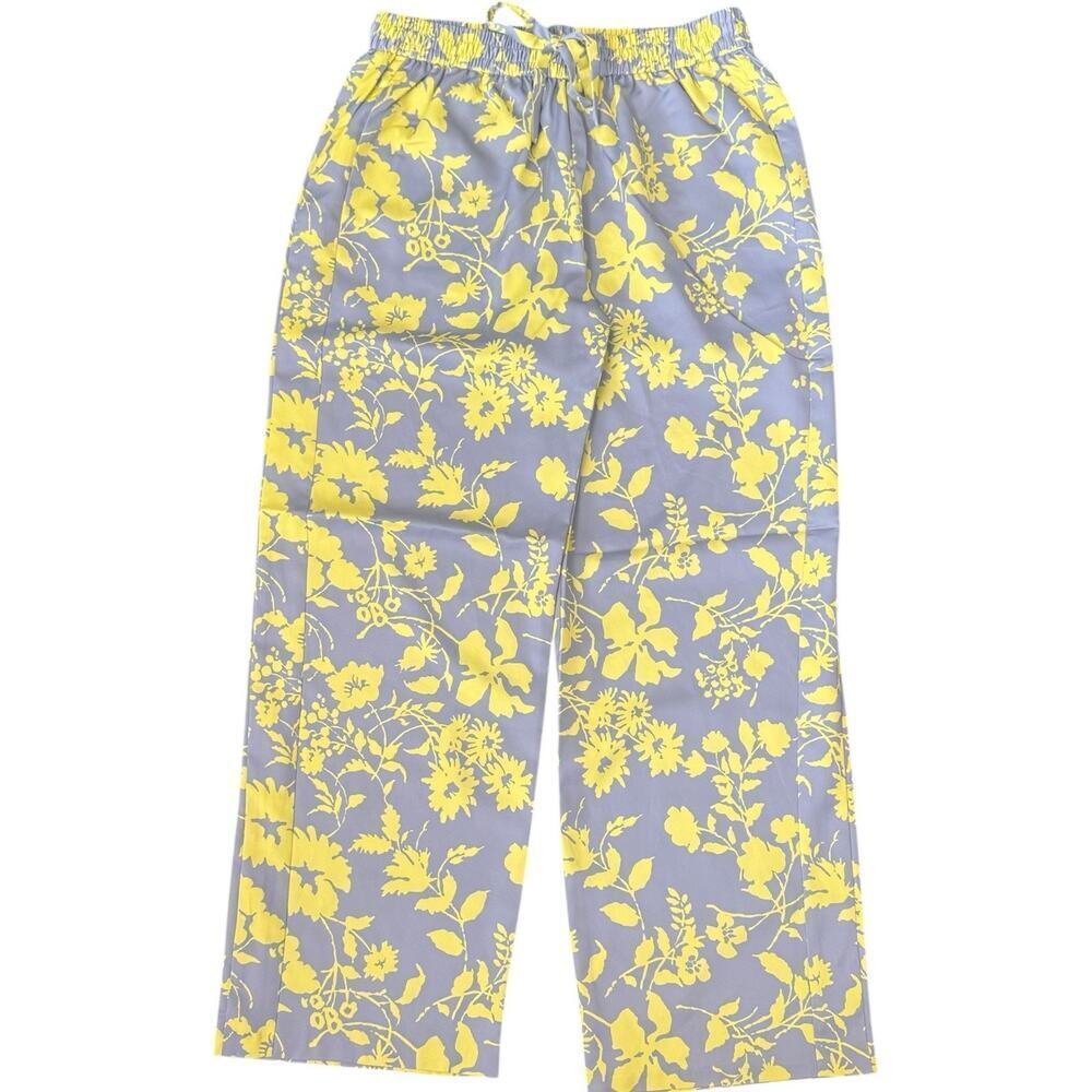 Outerknown Marlow Pant Womens Medium Gray/Yellow Floral Drawstring Wide Leg $128